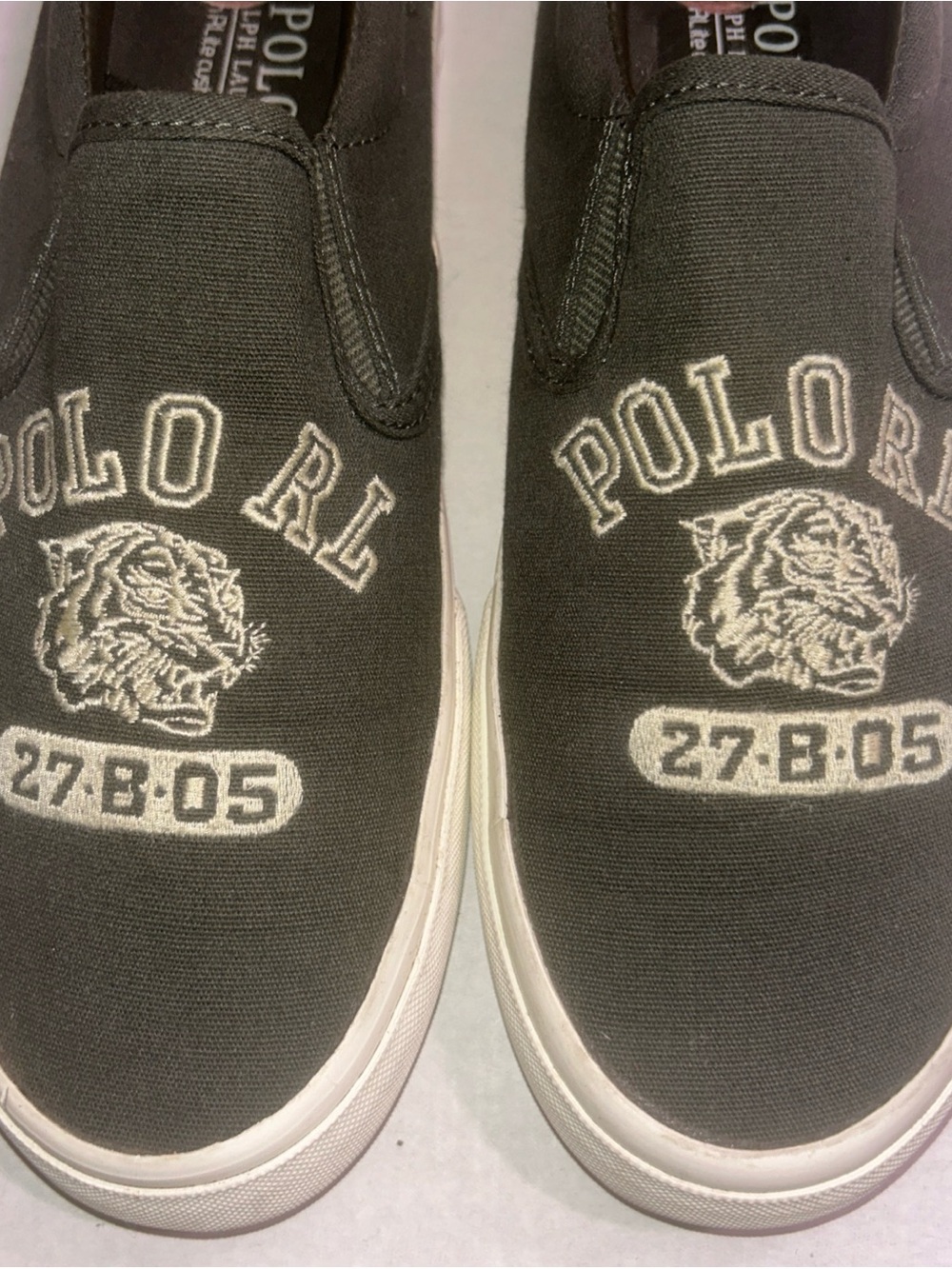 Polo Ralph Lauren Thompson Canvas Slip-On Tiger Loafers Olive Green - Picture 4 of 8